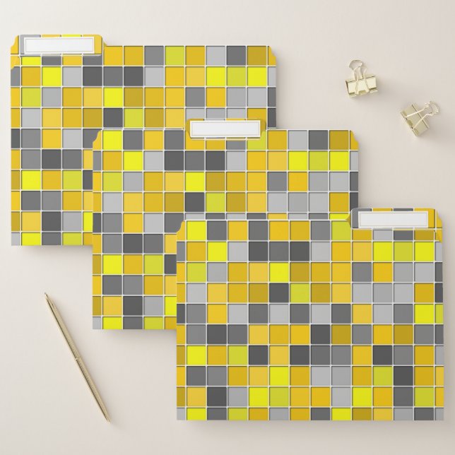 Yellows and Grays Tiled Squares Pattern File Folder (Set)