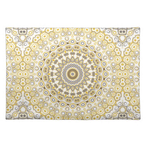 Yellows and White Mandala Kaleidoscope Medallion Cloth Placemat