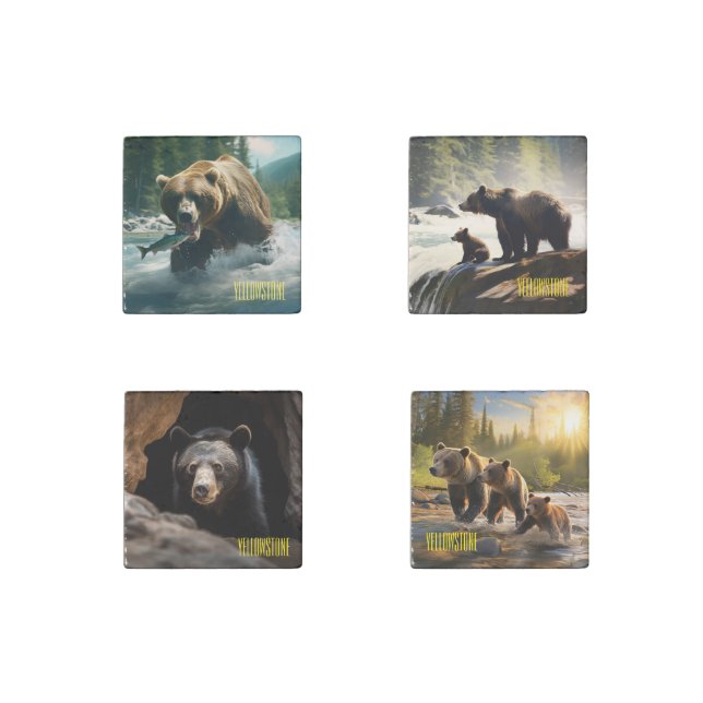 Yellowstone Bear Stone Magnet Set (Front)