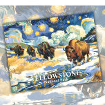 Yellowstone Bison Herd Van Gogh Style Custom Text Postcard<br><div class="desc">Experience the wild spirit of Yellowstone National Park with this powerful scene of an American bison herd moving across a snowy landscape, reimagined in the swirling brushstrokes of Van Gogh’s Starry Night style. The artwork captures the strength of the buffalo, the sweeping wilderness of the Rocky Mountains, and the timeless...</div>