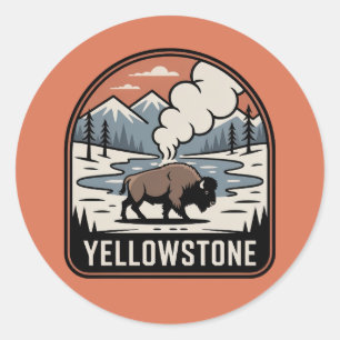 Yellowstone Bison Retro Park Badge Classic Round Sticker