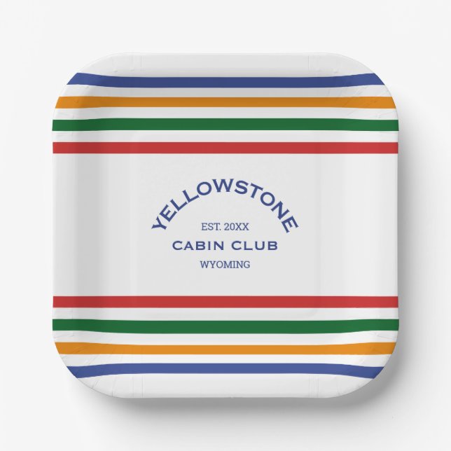 Yellowstone Cabin Club Custom Crest Park Stripe Paper Plates (Front)