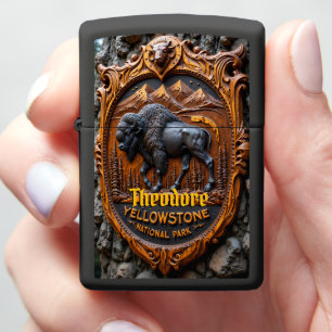 Yellowstone Carved Wood Bison Zippo Lighter