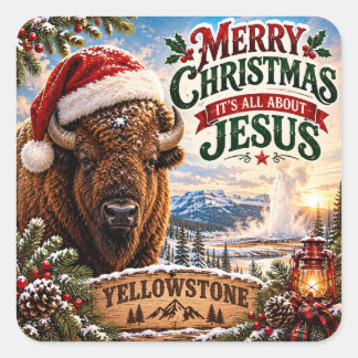 Yellowstone Christmas Bison Merry Christmas  Square Sticker
