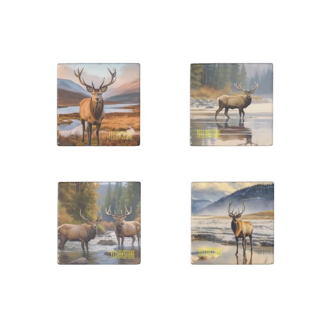 Yellowstone Elk Stone Magnet Set (Front)