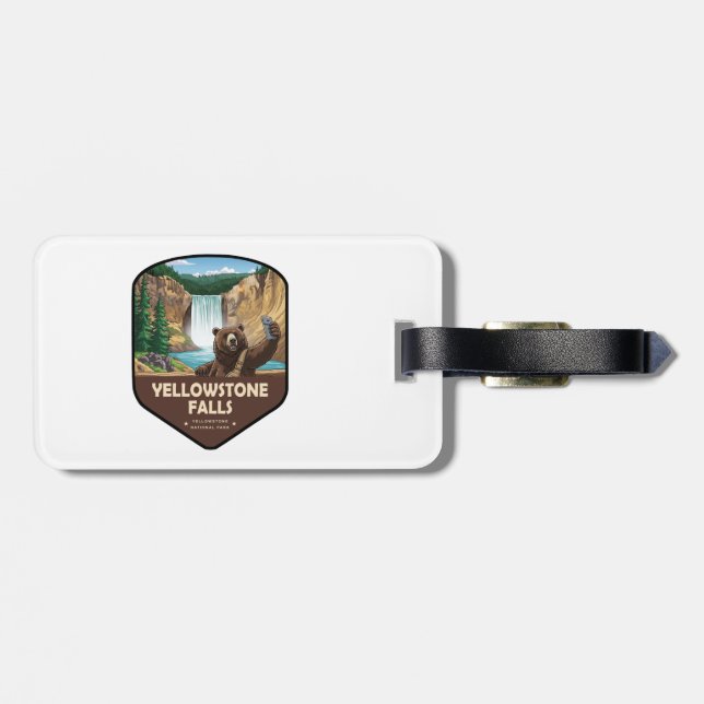 Yellowstone Falls Bear Selfie Shield Luggage Tag (Back Horizontal)