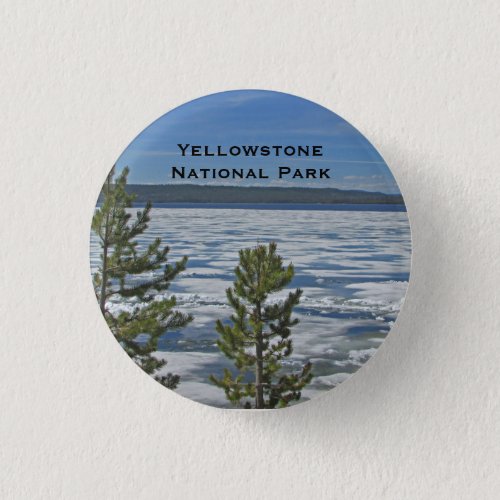 Yellowstone Frozen Lake Nature Photo National Park Button