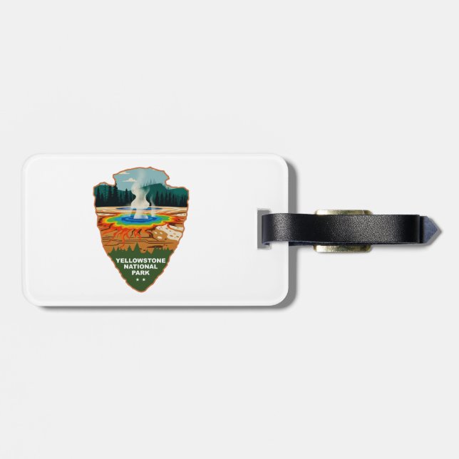 Yellowstone Grand Prismatic Spring Arrowhead Luggage Tag (Back Horizontal)