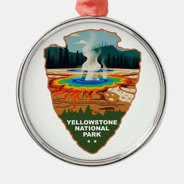 Yellowstone Grand Prismatic Spring Arrowhead Metal Ornament (Front)