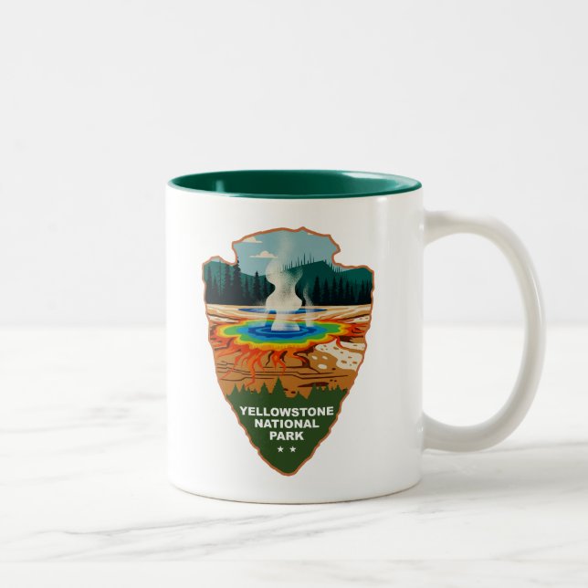 Yellowstone Grand Prismatic Spring Arrowhead Two-Tone Coffee Mug (Right)
