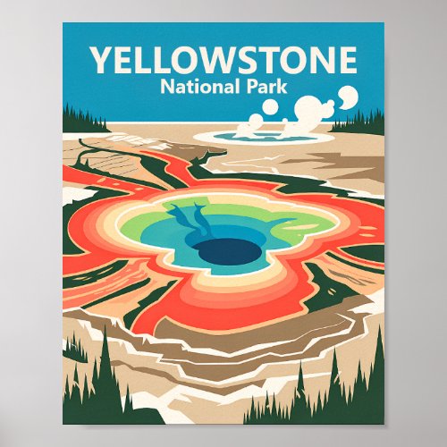 Yellowstone Grand Prismatic Spring Vintage Travel