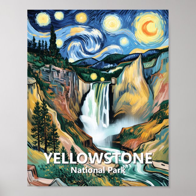 Yellowstone Lower Falls Van Gogh Starry Night Art Poster (Front)