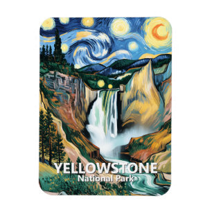Yellowstone Lower Falls Van Gogh Starry Night Sky Magnet