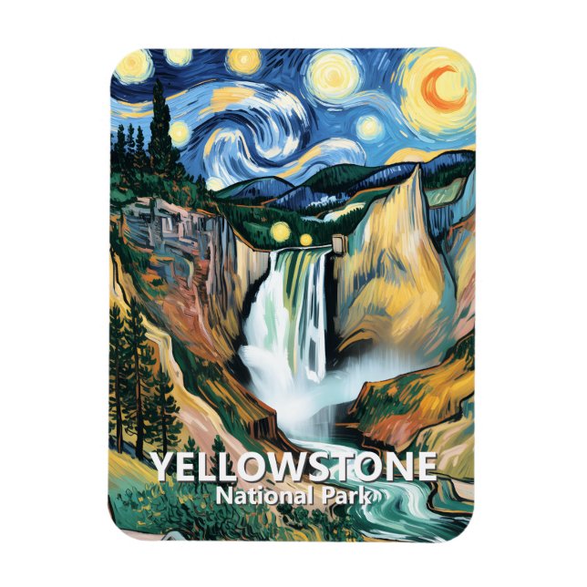 Yellowstone Lower Falls Van Gogh Starry Night Sky Magnet (Vertical)