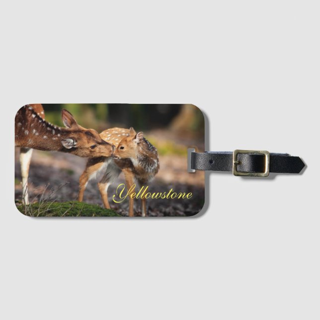 Yellowstone Luggage Tag-Deer & Baby Fawn Luggage Tag (Front Horizontal)