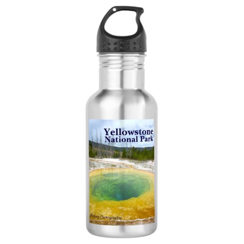 Yellowstone Morning Glory Pool with text Water Bottle