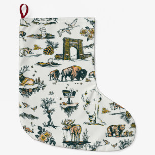 Yellowstone National Park Animal Pattern Xmas Gift Large Christmas Stocking