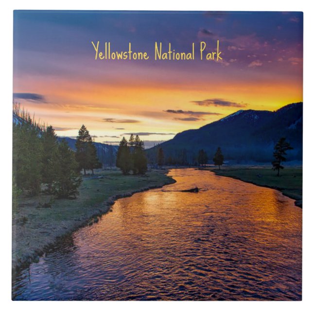 Yellowstone National Park at Sunset  Ceramic Tile (Front)