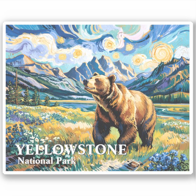 Yellowstone National Park Bear Landscape Van Gogh Sticker (Front)
