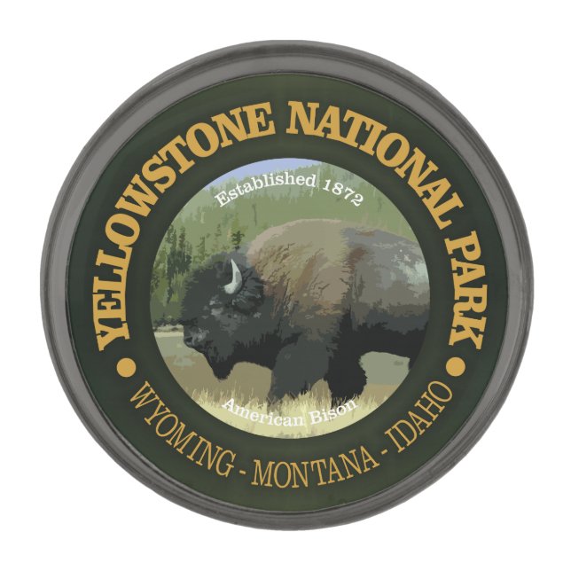 Yellowstone National Park (bison) Gunmetal Finish Lapel Pin (Front)