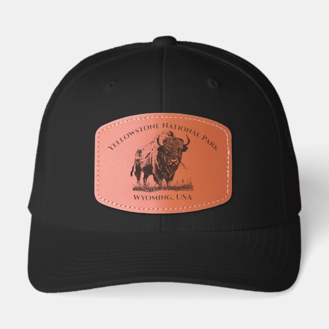 Yellowstone National Park Bison Leather Patch Hat (Front)
