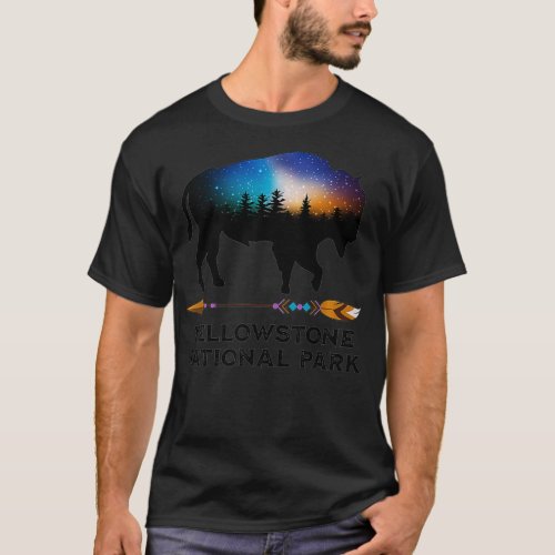 Yellowstone National Park Bison Night Sky Vacation T_Shirt