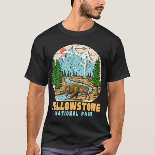 Yellowstone National Park Bison Retro Hiking Campi T_Shirt