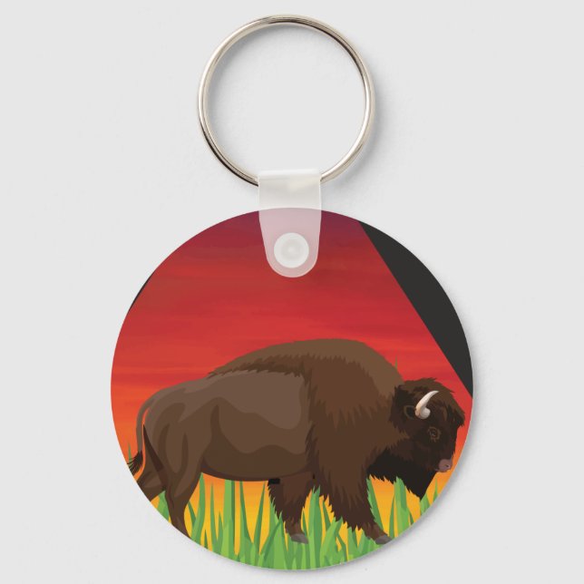Yellowstone National Park Bison Wyoming Montana Keychain (Front)