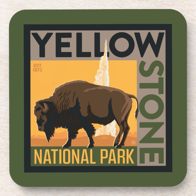 Yellowstone National Park | Buffalo Beverage Coaster (Front)