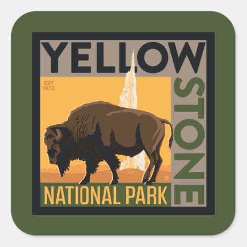 Yellowstone National Park  Buffalo Square Sticker