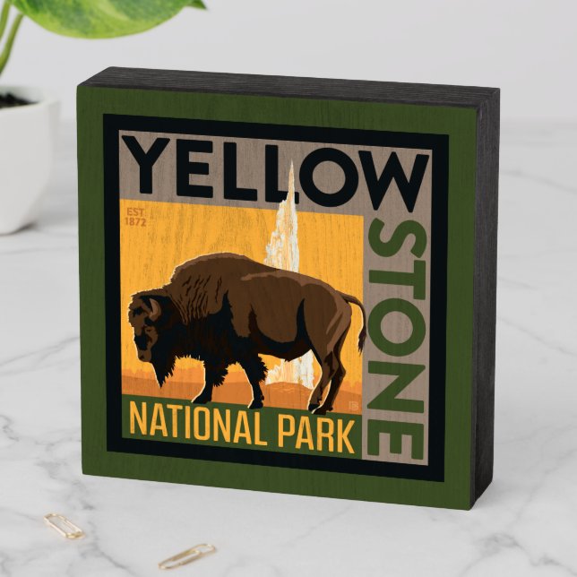 Yellowstone National Park | Buffalo Wooden Box Sign (In Situ Horizontal)