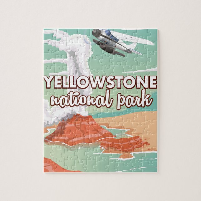 Yellowstone national park cartoon travel poster jigsaw puzzle (Vertical)