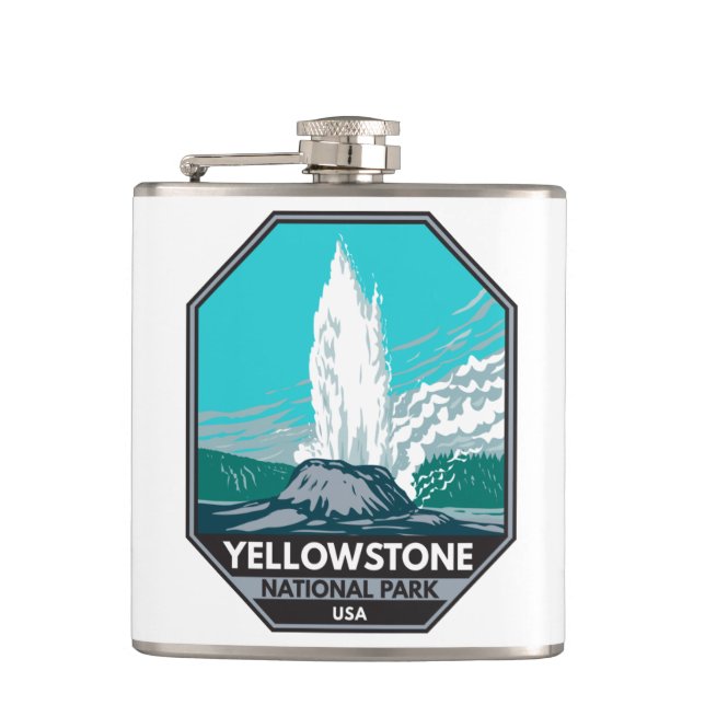 Yellowstone National Park Castle Geyser Vintage  Flask (Front)
