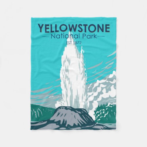 Yellowstone National Park Castle Geyser Vintage  Fleece Blanket