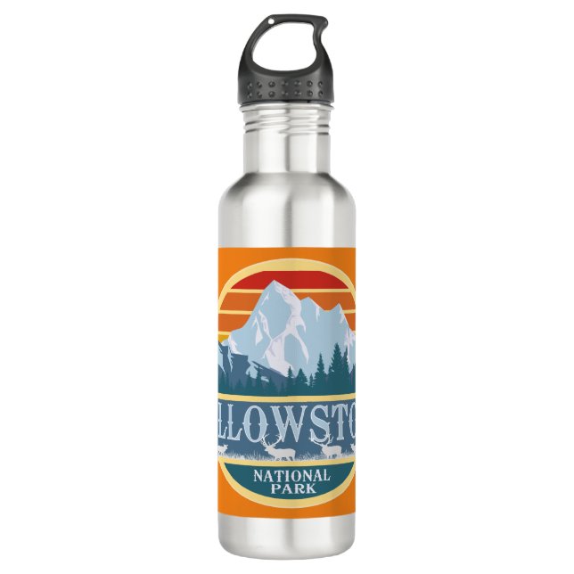 Yellowstone National Park Elk Stainless Steel Water Bottle (Front)