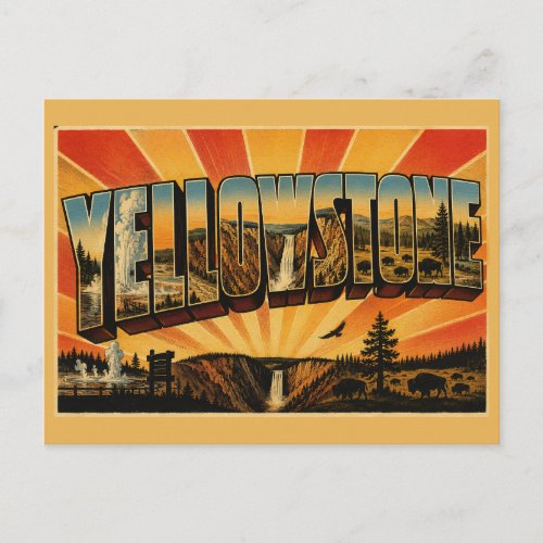 Yellowstone National Park Geyser Canyon Forest Art Postcard