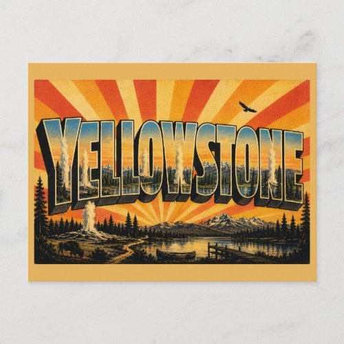 Yellowstone National Park Geyser Lake Forest Art Postcard
