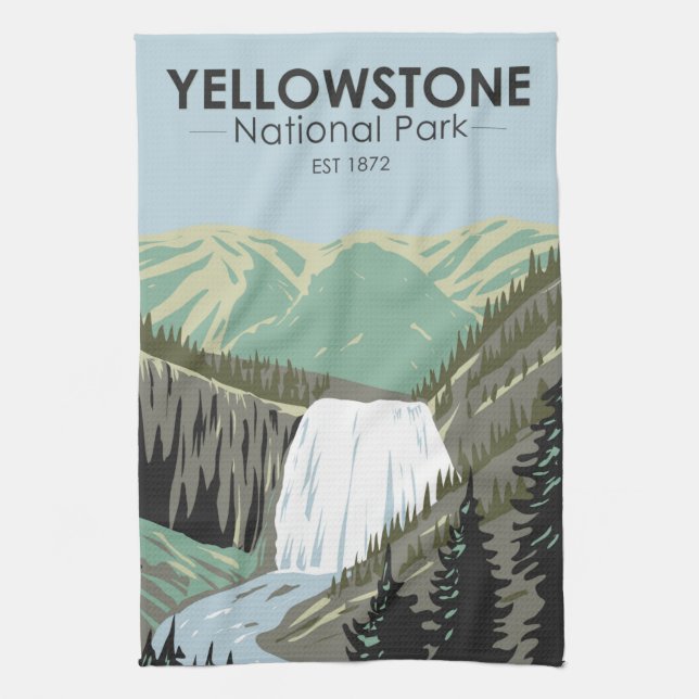 Yellowstone National Park Gibbon Falls Vintage  Kitchen Towel (Vertical)