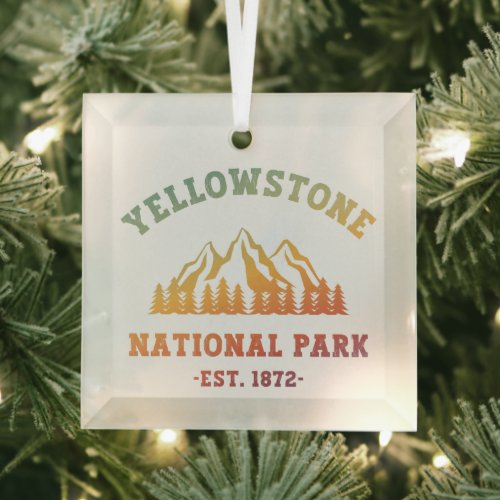 Yellowstone National Park Gradient Hiking Camping Glass Ornament