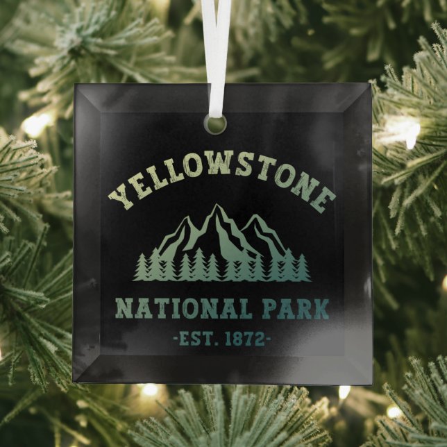 Yellowstone National Park Gradient Hiking Camping Glass Ornament (Insitu)