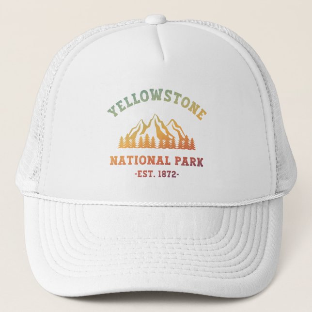 Yellowstone National Park Gradient Hiking Camping Trucker Hat (Front)