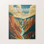 Yellowstone National Park Grand Canyon Retro Art Jigsaw Puzzle<br><div class="desc">Yellowstone vector artwork design. The park features dramatic canyons,  alpine rivers,  lush forests,  hot springs and gushing geysers,  including its most famous,  Old Faithful.</div>