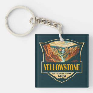 Yellowstone National Park Grand Canyon Retro Art Keychain
