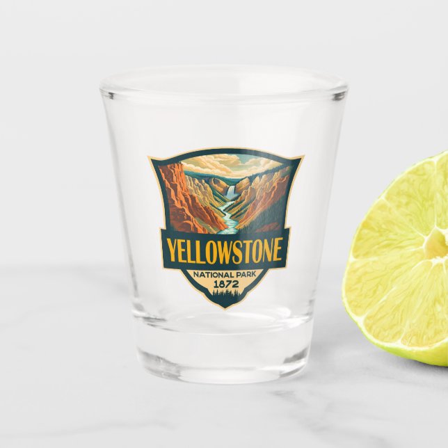 Yellowstone National Park Grand Canyon Retro Art Shot Glass (Front)