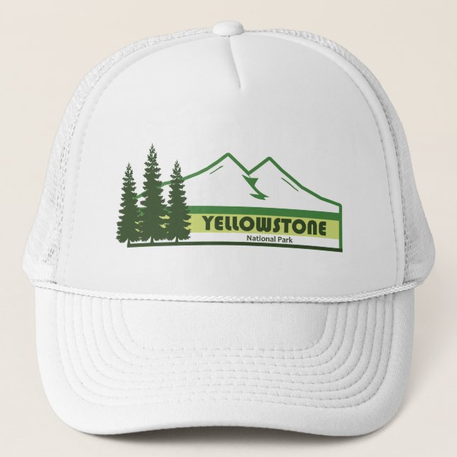 Yellowstone National Park Green Stripes Trucker Hat (Front)
