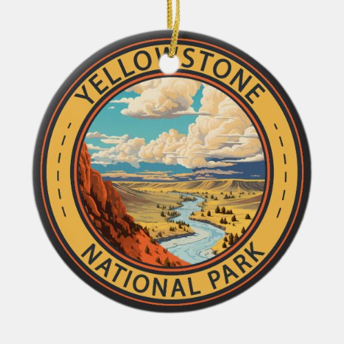 Yellowstone National Park Hayden Valley Travel Art Ceramic Ornament