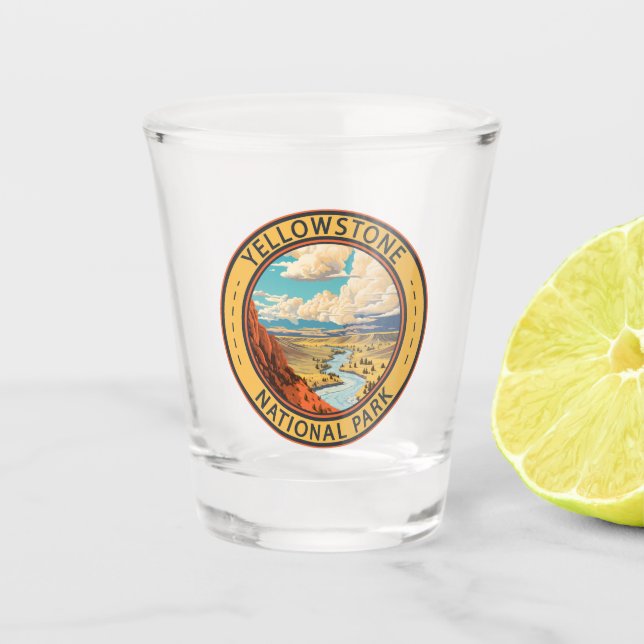 Yellowstone National Park Hayden Valley Travel Art Shot Glass (Front)