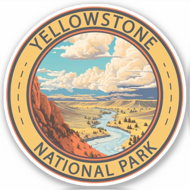 Yellowstone National Park Hayden Valley Travel Art Sticker (Front)