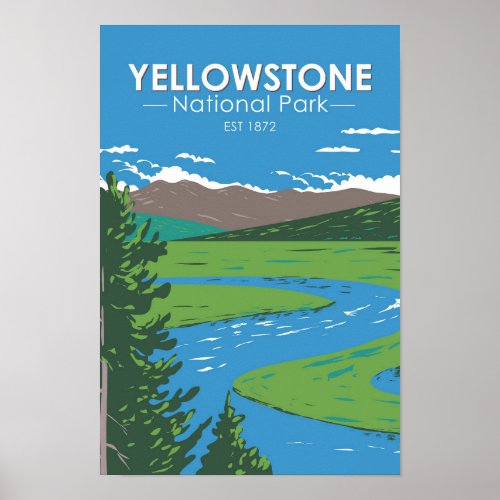 Yellowstone National Park Hayden Valley Vintage Poster