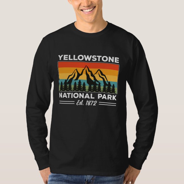 Yellowstone National Park Hiking Camping Retro T-Shirt (Front)